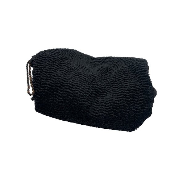 Vintage Victorian Style Poodle Fur Black Textured Hand Muff Warmer Satin Lining - Picture 1 of 6